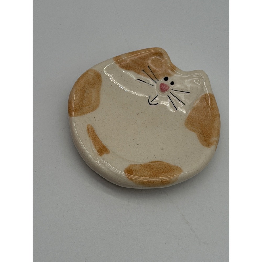Ceramic Calico Cat Trinket Dish Kawaii Kitten Jewelry Ring Holder Tray 3.5in